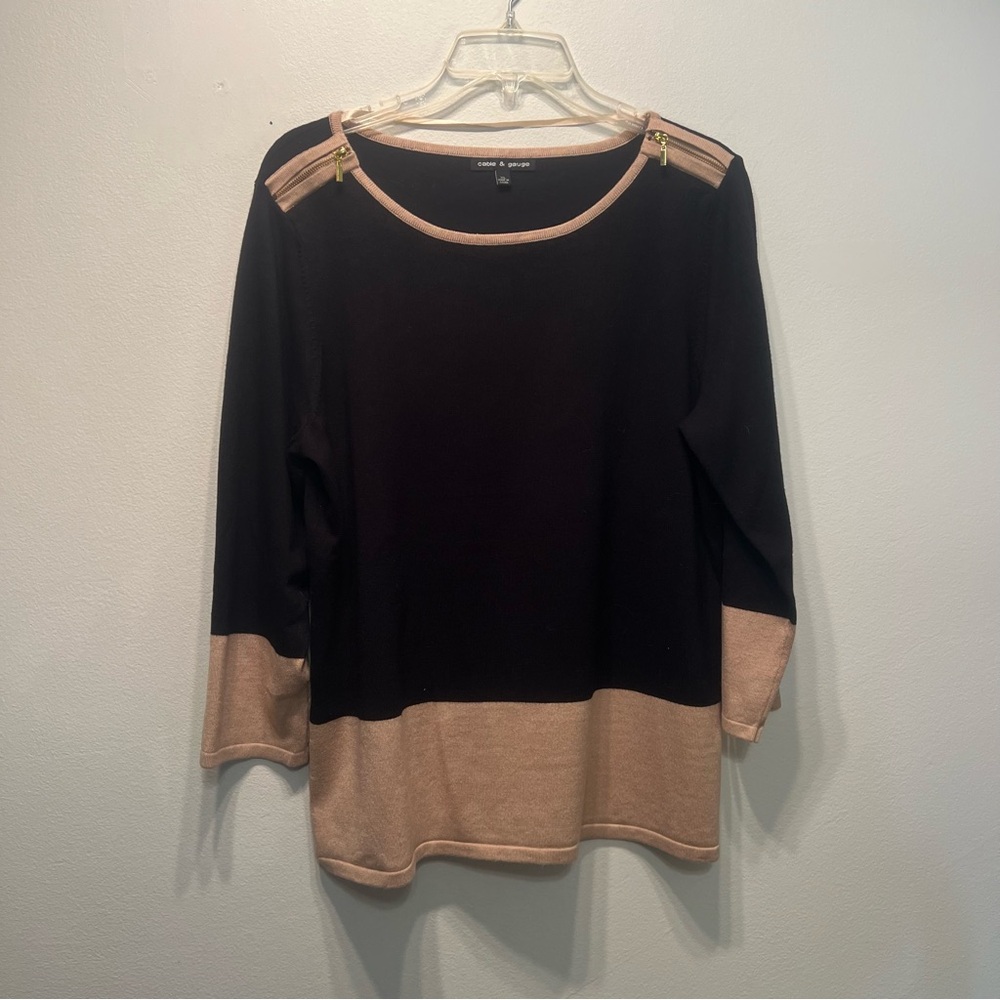 CABLE & GAUGE Knit Sweater Round Neck Long Sleeve Pullover Sz XL Black